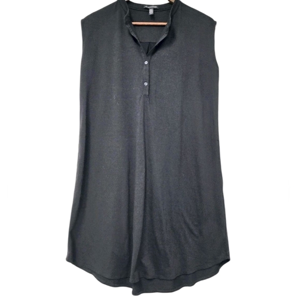 Eileen Fisher Knit Mandarin Collar Dress Size XSMALL Black Oversized Loose - Picture 2 of 8